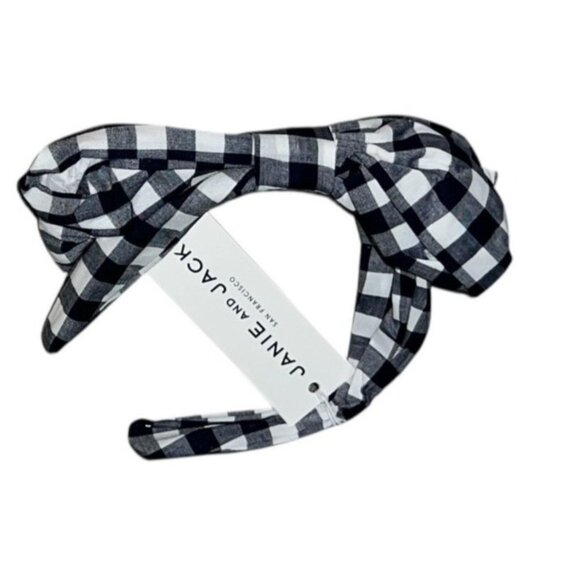 Janie & Jack Headband Hair Accessory Checkered Navy Blue & White Big Bow - Picture 4 of 4